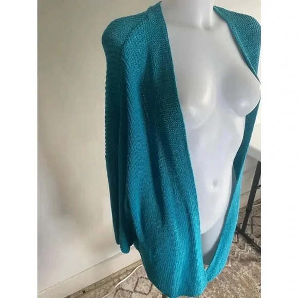 Women's Chicos Blue Oversized Batwing Sleeve Open Front Cardigan Sweater XXL 129 - Picture 3 of 9